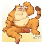 anthro areola balls belly big_belly brown_body brown_fur eating eyebrows feet food foreskin fur genitals glans half-closed_eyes half-erect humanoid_genitalia humanoid_penis male moobs narrowed_eyes navel nipples nude open_mouth open_smile orange_body orange_fur overweight overweight_anthro overweight_male partially_retracted_foreskin penis pizza pubes sitting smile solo tail tan_body tan_fur teeth tongue tongue_out vein veiny_penis whiskers ligoni garfield_(series) sony_corporation sony_pictures the_garfield_movie_(2024) vic_(garfield) domestic_cat felid feline felis mammal 1:1 2023 digital_media_(artwork) hi_res