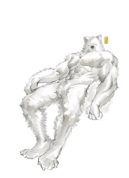 4_toes 5_fingers abs anthro claws eyes_closed feet finger_claws fingers fluffy fur male monotone_body monotone_fur mouth_closed muscular muscular_male nude_anthro nude_male reclining simple_background solo toe_claws toes white_background white_body white_fur siranuikawu canid mammal 2022 digital_drawing_(artwork) digital_media_(artwork) full-length_portrait hi_res portrait