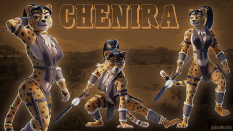 abs accessory anthro armor athletic athletic_anthro athletic_female biceps big_breasts black_hair bottomwear bracers breasts claws clothing crouching facial_markings feather_in_hair female fur gold_(metal) gold_jewelry hair hair_accessory head_markings jewelry knife loincloth long_hair loose_feather markings melee_weapon multiple_poses muscular muscular_anthro muscular_female necklace pawpads polearm ponytail pose solo spear spots spotted_body spotted_fur standing straps tail tribal tribal_jewelry weapon whiskers yellow_body yellow_eyes yellow_fur johnwulffe chenira_(johnwulffe) cheetah felid feline mammal 16:9 3d_(artwork) digital_media_(artwork) hi_res model_sheet widescreen