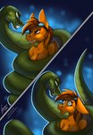 anthro coiling duo eyewear eyewear_on_head fangs female goggles goggles_on_head hypnosis mind_control spiral_eyes teeth two_panel_image wings stirren hasbro my_little_pony mythology equid equine mammal mythological_creature mythological_equine pegasus reptile scalie snake