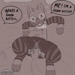 animal_genitalia animal_penis anthro armwear balls bed blush bottomwear button_(fastener) button_eyes clothed clothing clothing_lift crossdressing duo elbow_gloves erection erection_under_skirt feline_genitalia feline_penis femboy fur furniture genitals gloves handwear legwear male male/male on_bed penis plushie plushophilia shy simple_background skirt skirt_lift smile speech_bubble tail text topwear zipper zipper_mouth sockodrawing martin_(sockodrawing) animate_inanimate felid feline fluffshie living_plushie mammal 1:1 absurd_res digital_media_(artwork) english_text hi_res