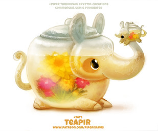 ambiguous_gender beverage black_eyes brown_eyes duo feral flower humor marigold_(flower) plant pun simple_background size_difference tea teapot text translucent translucent_body visual_pun white_background piper_thibodeau mammal tapir digital_media_(artwork) digital_painting_(artwork) english_text painting_(artwork) url