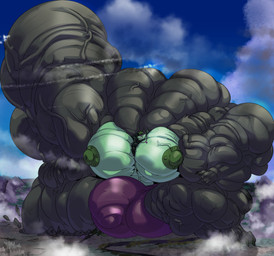 anthro balls big_balls big_bulge big_muscles big_nipples big_pecs big_penis black_body black_fur bulge clothed clothing cloud countershading day fist flexing fur genitals green_body green_countershading green_nipples grin huge_balls huge_bulge huge_muscles huge_nipples huge_pecs huge_penis hyper hyper_balls hyper_bulge hyper_genitalia hyper_muscles hyper_nipples hyper_pecs hyper_penis macro male muscular nipples pecs penis sky smile solo underwear underwear_only vein veiny_muscles fierglief thomas_green canid canine mammal 2022 absurd_res hi_res