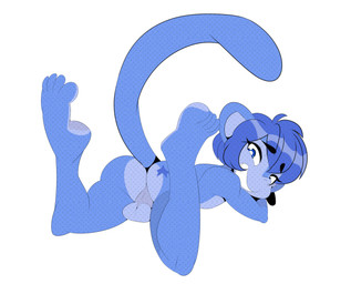 balls blue_body blue_eyes blue_fur butt fur genitals grin hair long_tail looking_at_viewer male nude short_hair smile solo star tail teasing teeth conditional_dnp pantyranger jake_(jakiepour148) haplorhine mammal monkey primate absurd_res hi_res