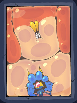 air_inflation blue_clothing blue_suit brown_body close_to_bursting clothing dizzy_eyes glistening glistening_body implied_popping inflation orange_body raised_hand room_filling room_filling_inflation suit yellow_body guffindoesart antiguff guffin_(guffindoesart) arthropod bee hymenopteran insect 2025 3:4 hi_res