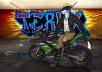 anthro biker leather male motorcycle raining solo tail vehicle huskeeburn21 mythology teryx teryx_commodore dragon mythological_creature mythological_scalie scalie hi_res