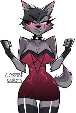 absolute_territory alternate_costume angry anthro bare_shoulders big_breasts blind_eye blush breasts cleavage clenched_teeth clothed clothing clothing_swap cocktail_dress collar crossgender dress empty_eyes eye_scar facial_scar female fingerless_gloves fist fur gloves grey_body grey_fur grey_hair hair handwear legwear mtf_crossgender narrowed_eyes navel_outline notched_ear red_clothing red_dress red_sclera scar simple_background small_waist solo spiked_collar spikes squint strapless_clothing strapless_dress tail teeth text thigh_highs tight_clothing tight_dress twitter_handle white_background white_eyes wide_hips teaofcolors hellaverse helluva_boss mythology vortex_(helluva_boss) canid canid_demon canine demon hellhound mammal mythological_canine mythological_creature 2024 absurd_res artist_name hi_res portrait three-quarter_portrait