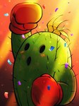 anthro blush boxing_gloves cactus clothing confetti green_body handwear happy plant solo steven_purifoy bandai_namco digimon digimon_(species) elemental_creature flora_fauna togemon 3:4 hi_res