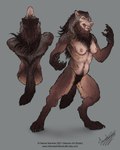 absurd_res anthro body_hair breasts canid canine claws digitigrade featureless_crotch female fur happy_trail hi_res mammal mane mythological_canine mythological_creature mythology naturally_censored nipples pawpads pose sharp_teeth signature simple_background solo spike654 teeth tongue tongue_out were werecanid werecanine werewolf