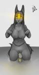 2016 absurd_res ankh anthro anubian_jackal big_breasts biped blush bodily_fluids bottomless breasts canid canine canis clothed clothing digital_media_(artwork) eyes_closed female flashing genital_fluids genitals hi_res jackal kneeling mammal monochrome nipples nude ozi-rz peeing presenting pussy simple_background solo undressing urine watersports