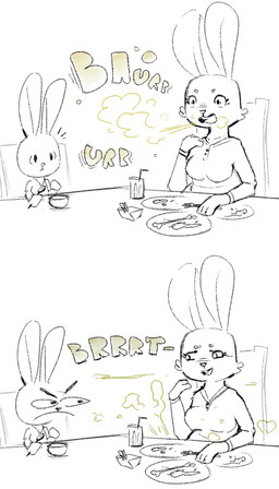 angry anthro at_table bowl breasts burp_cloud burping cheek_tuft clothing collared_shirt container cup cutlery dress_shirt drinking_glass duo eyebrows eyelashes facial_tuft fart fart_cloud female food fork funny_face furniture glass glass_container glass_cup green_burp_cloud green_fart_cloud holding_spoon kitchen_utensils looking_at_another male open_mouth plate rabbit_ears shirt simple_background sitting sound_effects spoon surprised table tools topwear tuft vowelless vowelless_sound_effect white_background young young_anthro young_male jubb lagomorph leporid mammal rabbit 2023 mother_(lore) mother_and_child_(lore) mother_and_son_(lore) parent_(lore) parent_and_child_(lore) parent_and_son_(lore) son_(lore)