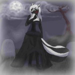 alternative_fashion anthro bodily_fluids cemetery clothing dress female flower fog goth hair moon night outside plant rose_(flower) sky solo tail tears tombstone tree white_hair wood tuka twillight_(twillightskunk) mammal mephitid skunk striped_skunk 1:1 absurd_res compression_artifacts hi_res