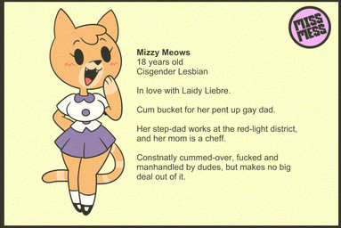 anthro blush clothed clothing female footwear profanity school_uniform smile socks solo text uniform white_clothing white_footwear white_socks missmess mizzy_meows_(missmess) domestic_cat felid feline felis mammal english_text hi_res model_sheet