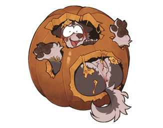 animal_genitalia animal_vulva anthro anus blush blushing_profusely bodily_fluids body_blush butt canine_genitalia canine_vulva cum cum_in_ass cum_in_vagina cum_inside female food fruit fur genital_fluids genitals holidays inside_object inside_pumpkin looking_at_viewer open_mouth pawpads paws plant presenting presenting_anus presenting_hindquarters presenting_vulva pumpkin simple_background solo stuck tail vulva vulva_blush toasted_tea00 halloween rog_(rogulus) canid canine canis domestic_dog hybrid mammal wolf wolfdog digital_media_(artwork) signature andromorph_(lore)