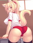 asian_clothing big_breasts big_butt blonde_hair blush bodily_fluids bottomwear breasts buruma butt camel_toe clothed clothing east_asian_clothing female genital_fluids hair japanese_clothing leaning leaning_forward legwear open_mouth ponytail saliva shirt solo thigh_highs tongue tongue_out topwear vaginal_fluids fastrunner2024 tiffy_(fastrunner2024) animal_humanoid cat_humanoid felid felid_humanoid feline feline_humanoid humanoid mammal mammal_humanoid 2019 3:4 digital_media_(artwork) hi_res shaded