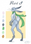 anthro butt femboy fluffy fluffy_tail fur green_eyes grey_body grey_fur long_ears male nude scarf slim smile solo tail whiskers sensetivewhiskers rei lagomorph leporid mammal rabbit