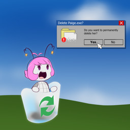 antennae_(anatomy) anthro blue_sky cloud cruelty cursor desktop featureless_hands female grid_lines hair imminent_death menu_screen mouse_cursor peril pink_hair recycling_bin ryona simple_eyes sky solo text e254e home_paige digital_creature 1:1 absurd_res english_text hi_res wallpaper