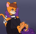 5_toes anthro bdsm bite biting_lip biting_own_lip bodily_fluids bondage bound dominant dominant_female duo feet female foot_fetish foot_focus foot_sniffing forced_sniffing fur gag gagged humanoid_feet male male/female orange_body orange_fur plantigrade purple_body purple_fur self_bite smelly smelly_feet sniffing soles steamy_feet submissive submissive_male sweat sweaty_feet toes haitbe hatie deer felid feline humanoid mammal absurd_res hi_res