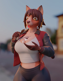 5_fingers anthro big_breasts blurred_background bottomwear breasts brown_hair brown_nose claws clothed clothing dessert female fingers food fur hair ice_cream jacket melted_ice_cream multicolored_body multicolored_fur orange_body orange_fur pants pupils shirt short_hair slit_pupils solo sunset surprised tan_body tan_fur tank_top tight_bottomwear tight_clothing tight_pants tongue tongue_out topwear two_tone_body two_tone_fur yellow_eyes grippusavium domestic_cat felid feline felis mammal 3d_(artwork) digital_media_(artwork) hi_res warm_colors