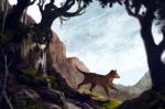 ambiguous_gender brown_body brown_fur day detailed_background feral fur grass outside plant sky solo standing tree clockbirds dasyuromorph felid mammal marsupial recently_extinct_species thylacine digital_media_(artwork)