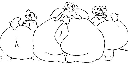 1-bit anthro anus big_anus big_breasts big_butt breasts butt butt_focus collar dreadlocks female floppy_ears group huge_anus huge_breasts huge_butt looking_at_viewer looking_back looking_back_at_viewer monobutt puffy_anus small_head small_tail tail trio lunasheepcat canid canine canis domestic_dog mammal aliasing black_and_white digital_drawing_(artwork) digital_media_(artwork) line_art monochrome
