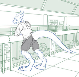 3_toes anthro anus anus_outline balls big_balls big_bulge big_tail bulge claws clothed clothing detailed_bulge feet fence genitals hoodie huge_balls huge_bulge leaning leaning_forward leaning_on_object looking_at_viewer male mall paws presenting public raised_tail revealing_outfit seductive skimpy solo spats store suggestive tail teasing teasing_viewer tight_bulges tight_clothing tight_underwear toe_claws toes topwear underwear conditional_dnp samagthrav2 bandai_namco digimon ceasar_(samagthrav2) digimon_(species) flamedramon hi_res