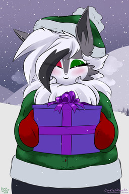 anthro blush cheerful christmas_clothing christmas_present clothing female gift holidays slightly_chubby snow solo conditional_dnp skoon christmas nintendo pokemon cookie_(skoon) eevee generation_1_pokemon generation_7_pokemon hybrid lycanroc midnight_lycanroc pokemon_(species) 2025 2:3 absurd_res hi_res trans_(lore) trans_woman_(lore)