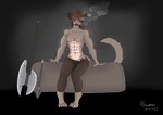 abs anthro bodily_fluids breasts breath fantasy featureless_breasts female muscular muscular_anthro muscular_female solo sweat weapon gamal nielo_(gamal) cougar felid feline hybrid mammal absurd_res hi_res