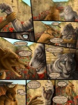 3:4 amon_(rukis) anthro blue_eyes canid canine canis clothed clothing collar comic dhaval_(character) dialogue digital_media_(artwork) drugs duo ear_piercing english_text felid flower furgonomics garden jackal leucistic male mammal metal_collar naive open_mouth pantherine piercing plant red_lantern rukis snarling speech_bubble tail tail_clothing text tiger topless