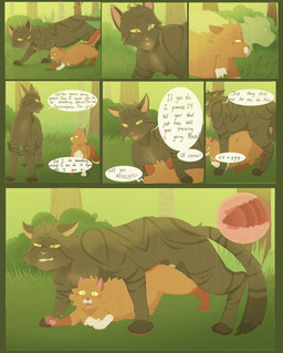 adolescent adult_on_adolescent adult_on_young age_difference ambiguous_penetration animal_genitalia animal_penis anus balls belly brown_body brown_fur claws clenched_teeth dialogue dominant duo erection feline_genitalia feline_penis female female_penetrated feral feral_on_feral feral_penetrated feral_penetrating feral_penetrating_feral forest forest_background fur genitals green_eyes internal larger_dom male male/female male_penetrating nature nature_background open_mouth orange_body orange_fur outside penetration penile penile_penetration penis pink_nose plant sex shrub size_difference smaller_penetrated speech_bubble striped_body striped_fur stripes surprised tail teeth text thinking_about_another tree vulva whiskers white_belly yellow_eyes young younger_penetrated soldogcat1974 warriors_(book_series) dustpelt_(warriors) sandstorm_(warriors) squirrelstar_(warriors) domestic_cat felid feline felis mammal comic digital_media_(artwork) english_text hi_res