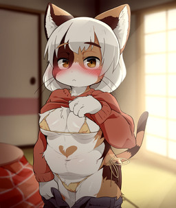 anthro big_breasts bikini bikini_thong bikini_top blush blush_lines bodily_fluids bottomwear bottomwear_down bottomwear_pull breasts brown_eyes camel_toe clothed clothing clothing_lift clothing_pull detailed_background female hair heart_(marking) hoodie kemono looking_at_viewer markings micro_bikini mottled nipple_outline pants pants_down pants_pull partially_clothed piebald presenting_bikini pulling_pants_down raised_tail shirt shirt_lift side-tie_bikini side-tie_clothing side-tie_swimwear slightly_chubby solo string_bikini sweat swimwear tail tears thick_thighs topwear triangle_bikini two-piece_swimsuit whiskers white_hair yellow_bikini yellow_clothing yellow_swimwear dagasi calico_cat domestic_cat felid feline felis mammal hi_res