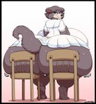 anthro back_boob bedroom_eyes big_breasts big_butt black_border border bottom_heavy breasts brown_body brown_fur butt chair clothing eyelashes female fluffy fluffy_tail fur furniture huge_breasts huge_butt huge_hips hyper hyper_breasts hyper_butt hyper_hips looking_at_viewer looking_back narrowed_eyes on_chair rear_view school_uniform seductive sitting sitting_on_chair solo tail uniform wide_hips deonwolf beastars juno_(beastars) canid canine canis mammal wolf 2023 digital_media_(artwork) hi_res