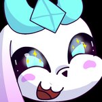 ambiguous_gender black_nose black_sclera blue_eyes blush blush_stickers fur open_:3 open_mouth open_smile small_nose smile solo sparkles sparkling_eyes tongue triangle_nose white_body white_fur belewdsy humanoid 1:1 alpha_channel cel_shading headshot_portrait icon low_res portrait shaded