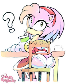 accident accidental_exposure anthro beverage chair clothed clothing container cup dress drinking_straw exposed_panties female furniture green_eyes hair on_chair panties pink_hair question_mark raised_clothing raised_dress sitting sitting_on_chair solo tail underwear nautti_spaghetti sega sonic_the_hedgehog_(series) amy_rose eulipotyphlan hedgehog mammal hi_res