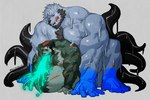 5_fingers 5_toes abdominal_bulge all_fours anthro anthro_penetrating anthro_penetrating_humanoid beard biceps big_penis black_beard black_facial_hair black_hair black_penis blue_body blue_fur bodily_fluids chest_tuft cum cum_from_mouth cum_in_mouth cum_inside doggystyle duo facial_hair feet fingers from_behind_position fur genital_fluids genitals glowing glowing_cum green_body green_fur hair huge_penis humanoid_on_anthro humanoid_penetrated male male/male male_penetrated male_penetrating male_penetrating_male pecs penetration penis pleased_expression red_hair scar sex size_difference slime tentacles toes tongue tongue_out triceps tuft unusual_bodily_fluids unusual_cum unusual_genital_fluids vein nunudodo mythology elaz sparky_(ethoras) bear canid canine canis humanoid mammal mythological_canine mythological_creature were werecanid werecanine werewolf wolf 2021 absurd_res artist_name hi_res