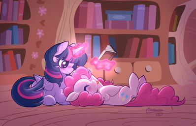 blush book curly_hair duo female female/female feral hair horn library loaf lying magic on_back telekinesis wings pinksharkz friendship_is_magic hasbro my_little_pony mythology pinkie_pie_(mlp) twilight_sparkle_(mlp) earth_pony equid equine horse mammal mythological_creature mythological_equine pony winged_unicorn hi_res