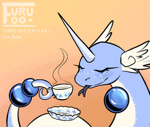 ambiguous_gender beverage calm container cup eyelashes feral forked_tongue freckled_face freckles long_eyelashes serpentine solo tail tea tea_cup tongue furufoo nintendo pokemon dragonair generation_1_pokemon pokemon_(species)