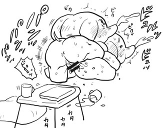 anal anthro blush bodily_fluids butt chibi container cum cup duo ejaculation eyes_closed genital_fluids genitals male male/male penis sex slightly_chubby sweat text tyabasira0518 elephant elephantid mammal proboscidean 2021 censored japanese_text monochrome