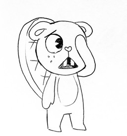 anthro beaver_tail buckteeth featureless_crotch featureless_feet featureless_hands feet freckles fur hand_on_eye male nude pie_cut_eyes sad simple_background solo standing tail teeth tongue white_background achromasloth happy_tree_friends toothy_(htf) beaver mammal rodent 2019 hi_res monochrome traditional_media_(artwork)