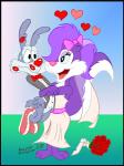 anthro clothing dress duo female flower kiss_mark male plant rose_(flower) suit wedding fifilafumeclub tiny_toon_adventures warner_brothers calamity_coyote fifi_la_fume canid canine canis coyote mammal mephitid skunk