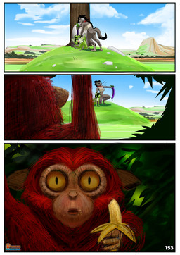 anthro duo fur gynomorph hair herm intersex seep_th spoogiehowl holt_(spoogiehowl) canid canine fox haplorhine hyena mammal monkey primate absurd_res comic hi_res