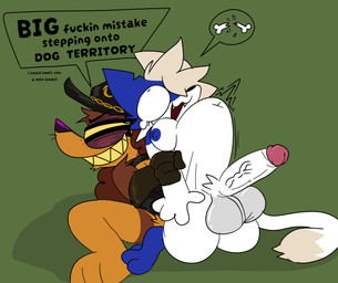 abdominal_bulge anal anthro balls big_balls big_penis black_clothing black_gloves black_handwear black_hat black_headwear bone_breaking clothing dialogue duo genitals gloves gynomorph gynomorph/gynomorph handwear hat headgear headwear huge_penis hyper hyper_genitalia hyper_penis intersex intersex/intersex mind_break penis toothy_grin crazymazies bonbon_(crazymazies) canid canine canis dachshund domestic_dog felid hunting_dog mammal absurd_res hi_res trans_(lore) trans_woman_(lore)