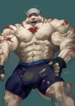 anthro body_hair bulge chest_hair clothed clothing felid goroguro hat headgear headwear hi_res male mammal muscular muscular_anthro muscular_male open_mouth pantherine pecs seth_(laxerner) solo standing tiger tight_clothing topless torn_clothing
