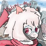 anthro city clothing eyewear female floppy_ears fur glasses heart_symbol horn neckwear pink_eyes robe scarf smile solo white_body white_fur milin_goatmonsto deltarune monstio undertale_(series) ralsei ralsei_(monstio) ralsei_lazro bovid caprine goat mammal 1:1 hi_res