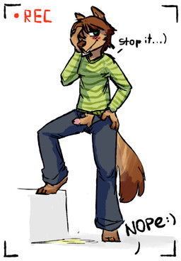 anthro being_watched big_nose blush blush_lines bodily_fluids bottomwear camera camera_view clothed clothing denim denim_bottomwear denim_clothing embarrassed fur genital_fluids genitals green_eyes jeans looking_at_another male messy open_bottomwear open_clothing open_pants pants peeing peeing_male peeing_on_ground puddle record recording simple_background solo unbuttoned urine urine_on_ground watersports wet blushy_(artist) canid canine mammal digital_drawing_(artwork) digital_media_(artwork)