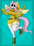 anthro belt belted_breasts big_breasts boots breasts clothed clothing cutie_mark female footwear green_boots green_clothing green_footwear hair hooves legwear pink_hair shoes solo spread_wings thigh_highs tight_clothing wings yellow_body diamond_grenadier friendship_is_magic hasbro mario_bros my_little_pony nintendo fluttershy_(mlp) equid equine horse mammal pony shyguy hi_res