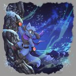 anthro blue_body blue_eyes blue_fur clothing fur gloves handwear looking_down male mountain mountain_climbing night open_mouth outside purple_scarf scarf sky snow solo wind haychel nintendo pokemon generation_4_pokemon pokemon_(species) riolu 1:1 2024 hi_res