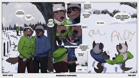 age_difference anthro bodily_fluids dad_joke dialogue duo exhibitionism eyewear genital_fluids genitals glasses handjob hiking male male/male outside peeing penile penis penis_size_difference pissing_contest sex snow speech_bubble teasing text urine watersports winter roof_legs among_us innersloth andy_(echto) charlie_(echto) canid canine mammal 16:9 4k absurd_res comic english_text hi_res widescreen father_(lore) father_and_child_(lore) father_and_son_(lore) incest_(lore) parent_(lore) parent_and_child_(lore) parent_and_son_(lore) son_(lore)