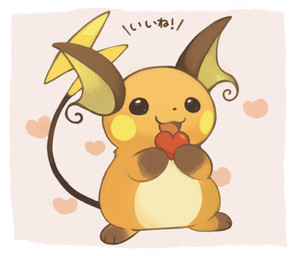 ambiguous_gender exclamation_point heart_symbol open_mouth simple_background solo text kanannbo nintendo pokemon generation_1_pokemon pokemon_(species) raichu 2015 japanese_text low_res translation_request