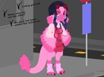 2_horns 4_toes 5_fingers adolescent anisodactyl anthro black_hair blouse blue_blush blue_flesh blue_hair blush bodily_fluids bus_stop bus_stop_sign catcall claws clothed clothing crossdressing digitigrade dipstick_arms dipstick_beak dipstick_ears dipstick_legs dipstick_tail dipstick_wings ear_markings embarrassed eye_through_hair facial_piercing fanned_tail feather_antennae feathers feet femboy fingers floppy_ears fluffy footwear furgonomics hair highlights_(coloring) horn long_hair looking_up markings multicolored_ears multicolored_hair nose_piercing nose_ring piercing pinafore pink_body pink_clothing pink_feathers pupils red_claws red_clothing red_eyes red_horn ring_piercing school_uniform sexual_harassment simple_background slightly_chubby slit_pupils socks street tail tail_markings tears thick_tail toes topwear translucent translucent_hair two_tone_hair uniform wavy_hair white_clothing window winged_arms wings young yashak_(artist) european_mythology mythology yukiko_roulette avian cockatrice hybrid mythological_avian mythological_creature mythological_scalie reptile scalie 2025 absurd_res hi_res shaded simple_shading watermark male_(lore) young_(lore)